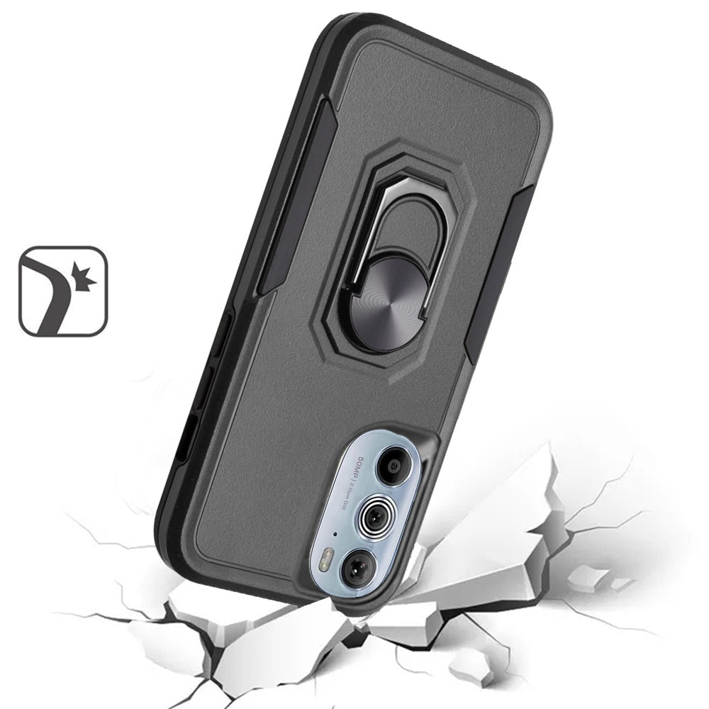 For Motorola Edge+ 2022 /Edge Plus Hybrid Rugged Hard Drop-Proof Protection Military Grade Armor with Metal Ring Stand Phone Case Cover
