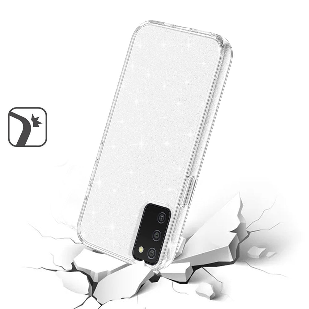 For Samsung Galaxy A03S Transparent Crystal Glitter Shiny Sparkle Bling Sjiny TPU Rubber Hard PC Back Hybrid Armor Frame Phone Case Cover