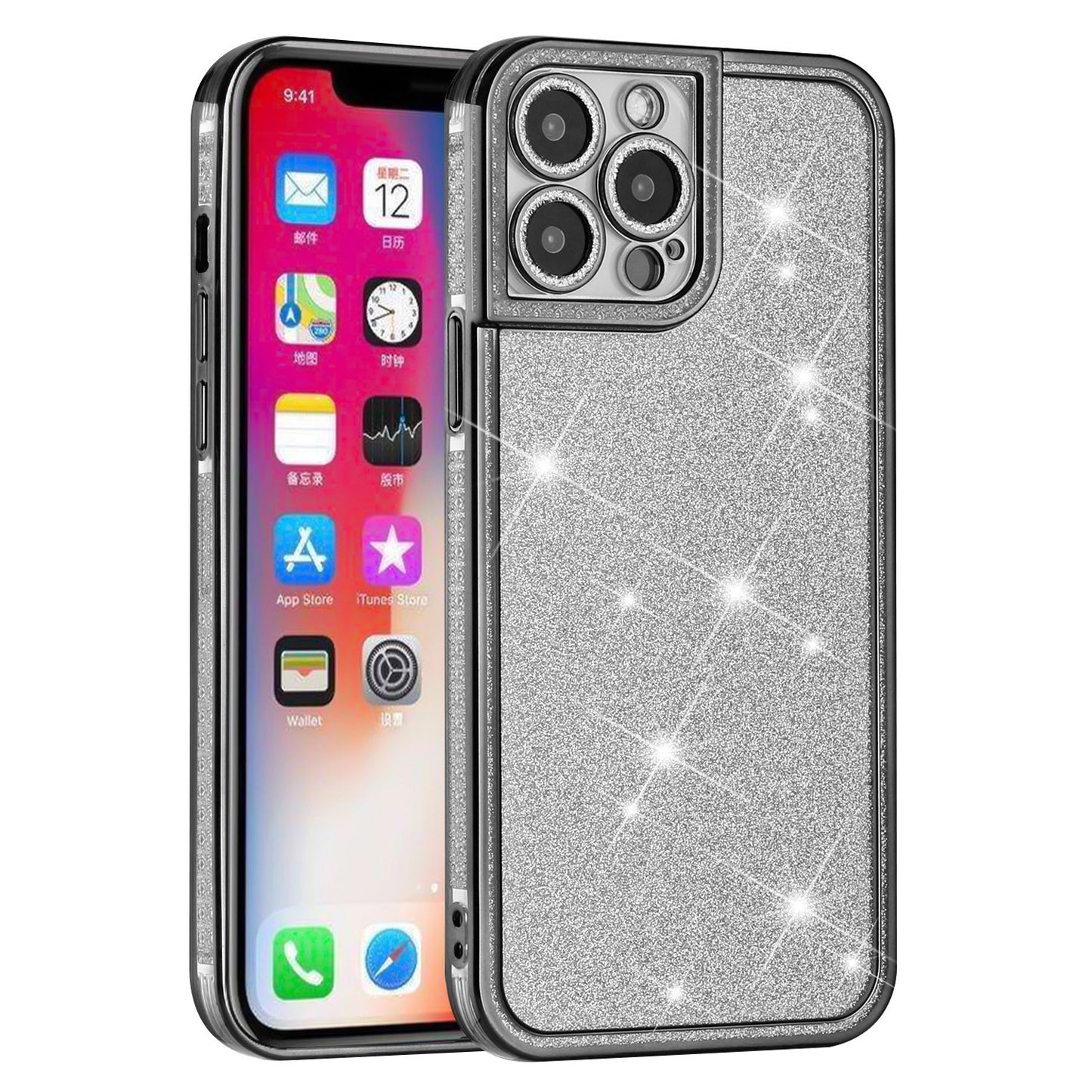 For Apple iPhone 11 (6.1") Luxury Chromed Edge Glitter Star Bling Thick TPU Shiny Bling Protective Frame Phone Case Cover