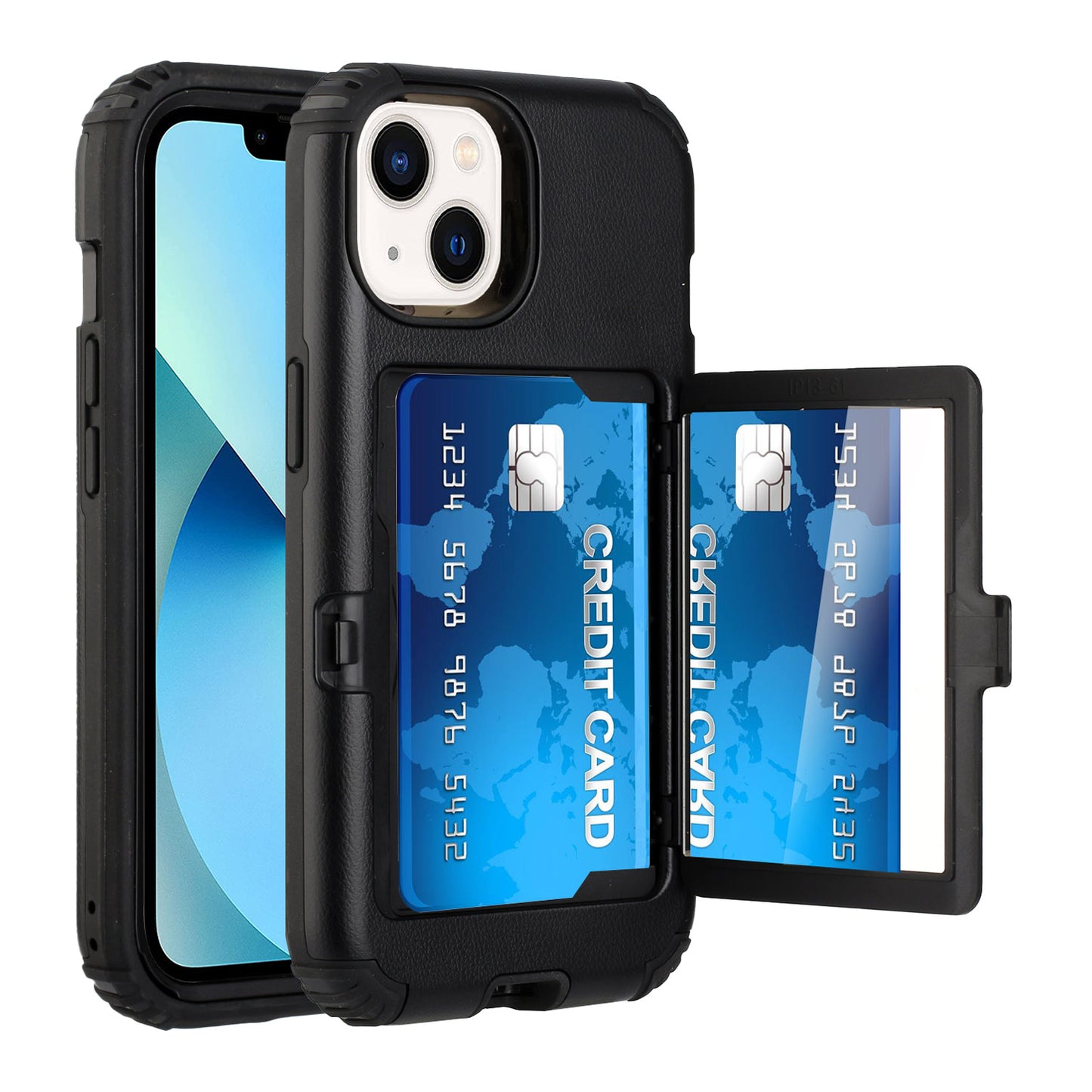For Apple iPhone 12 /Pro Max Wallet Design with Credit Card Holder, Hidden Back Mirror Stand Heavy Duty Hybrid Shockproof Phone Case Cover