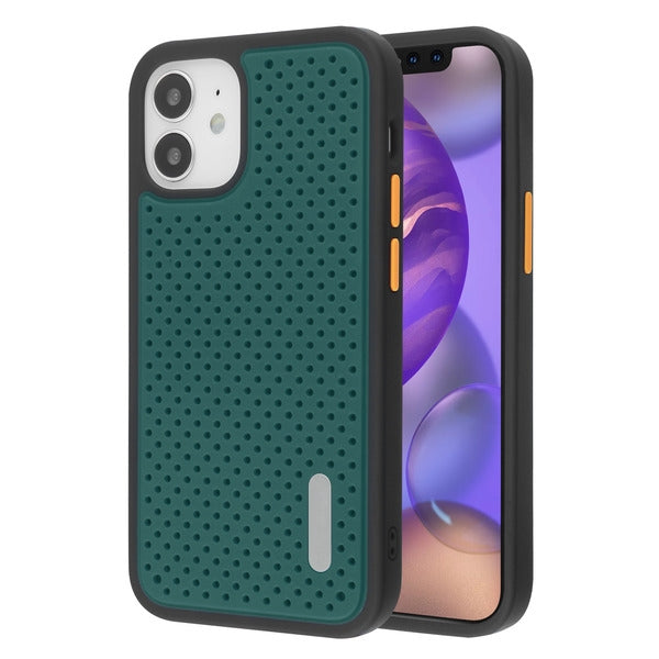 For Apple iPhone 12 Mini (5.4) Dual Layer Hybrid Armor Rubber Soft TPU Hard PC Shockproof Slim Fit Green Phone Case Cover