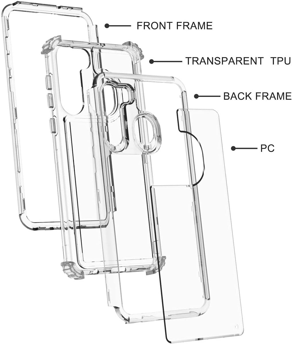 For Samsung Galaxy A22 5G Transparent 3 Layer Heavy Duty Rugged Full Body Shockproof Hybrid Hard PC + TPU Bumper Protective Phone Case Cover