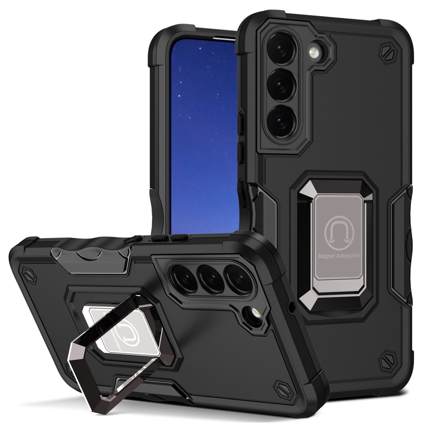 For Samsung Galaxy A03S Hybrid Hard PC Soft TPU Bumper with Magnetic Ring Stand Holder Military-Grade Drop Protection Phone Case Cover