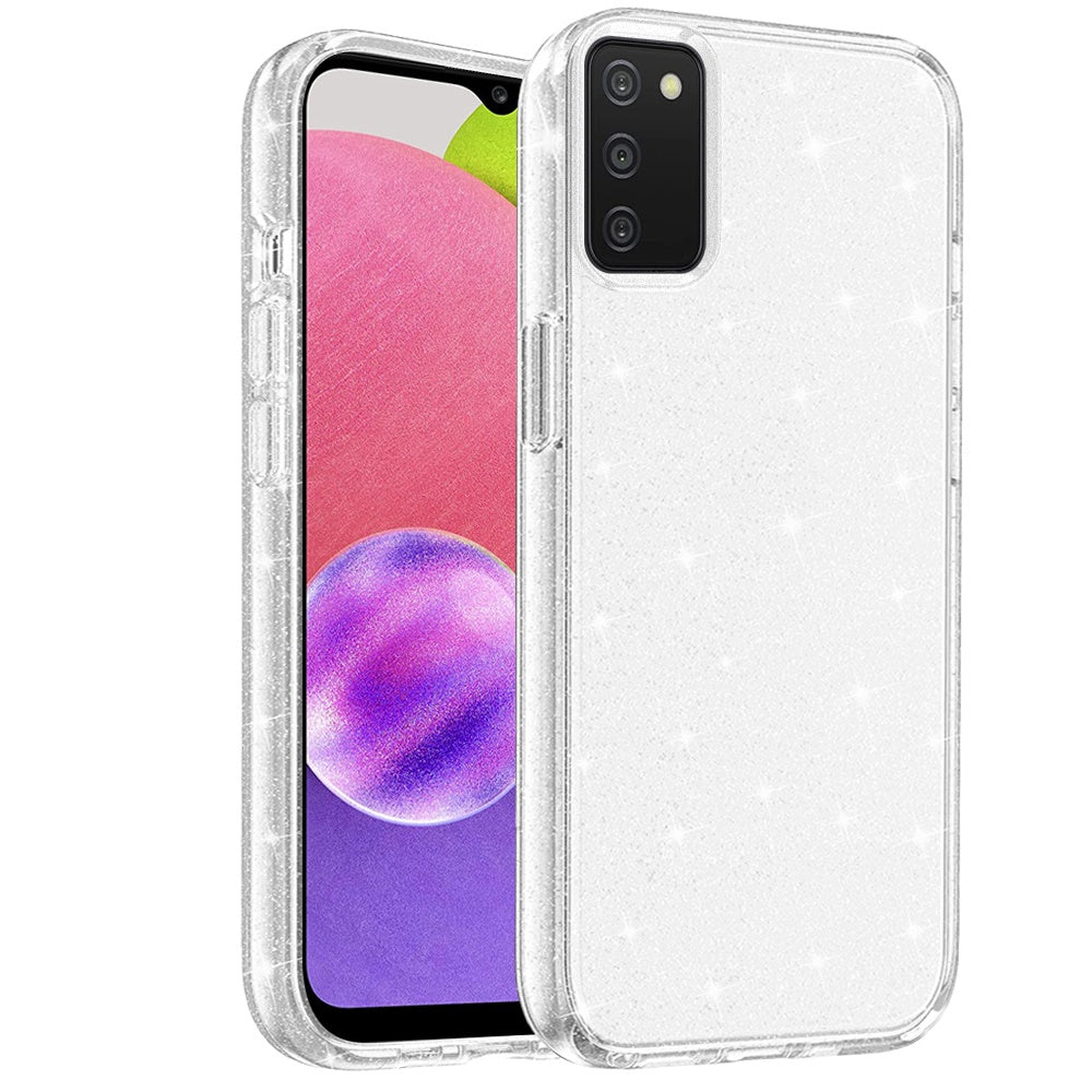 For Samsung Galaxy A03S Transparent Crystal Glitter Shiny Sparkle Bling Sjiny TPU Rubber Hard PC Back Hybrid Armor Frame Phone Case Cover