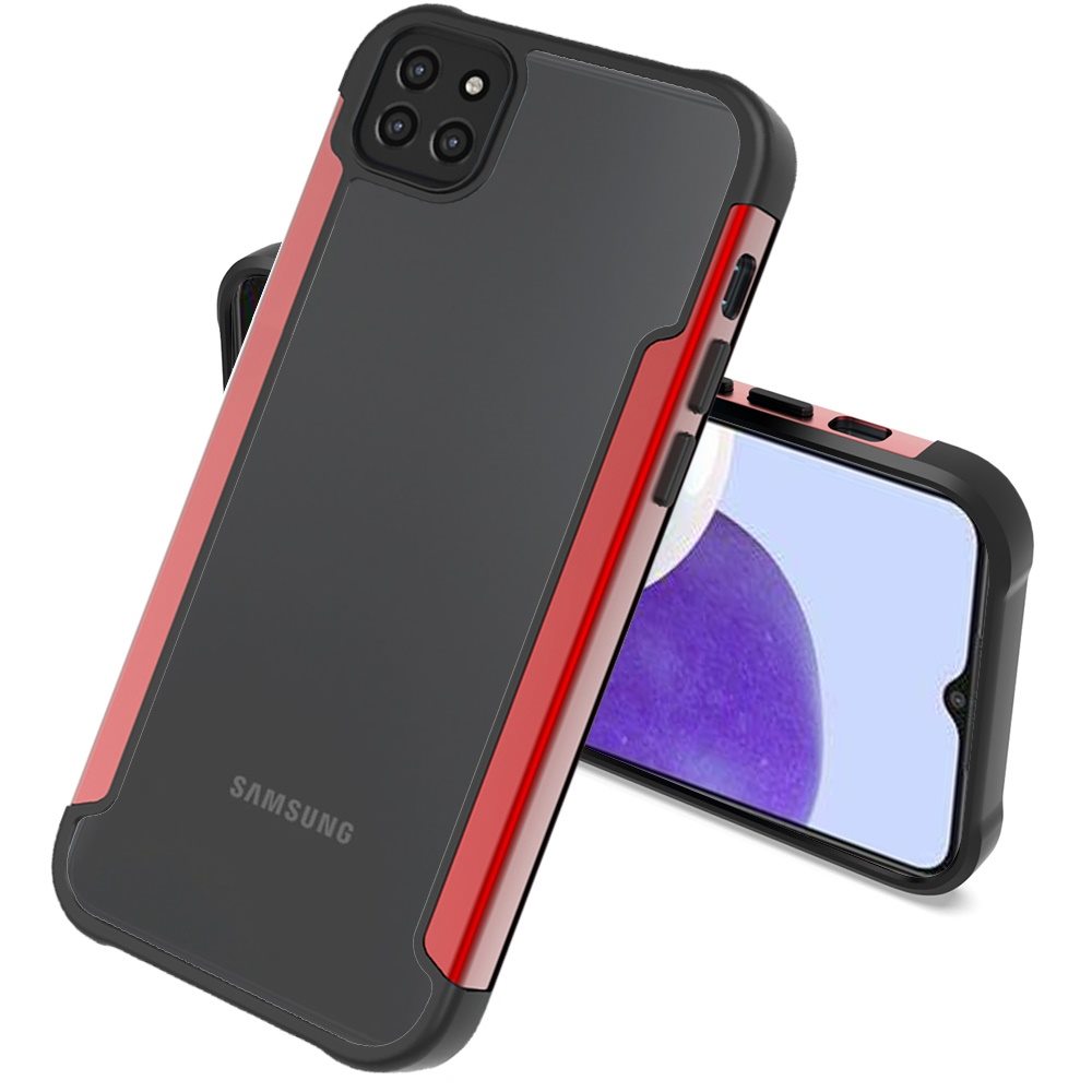 For Samsung Galaxy A22 5G Hybrid Aluminum Alloy Metal Clear Transparent Back PC TPU Bumper Frame Armor Shockproof Phone Case Cover