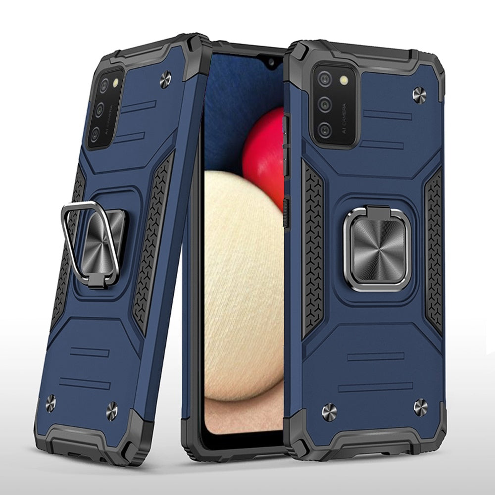 For Samsung Galaxy A02s Armor Hybrid with Ring Holder Kickstand Shockproof Heavy-Duty Durable Rugged Dual Layer Phone Case Cover