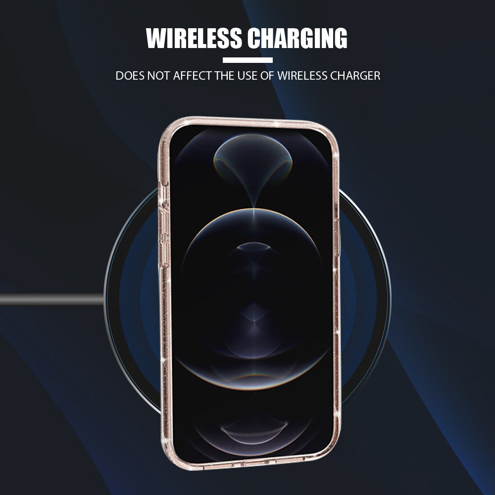 For Apple iPhone 14 Pro Max (6.7") Transparent Glitter Bling Sparkly Hybrid Hard PC Shell & Soft TPU Shock-Absorption Bumper Purple Phone Case Cover