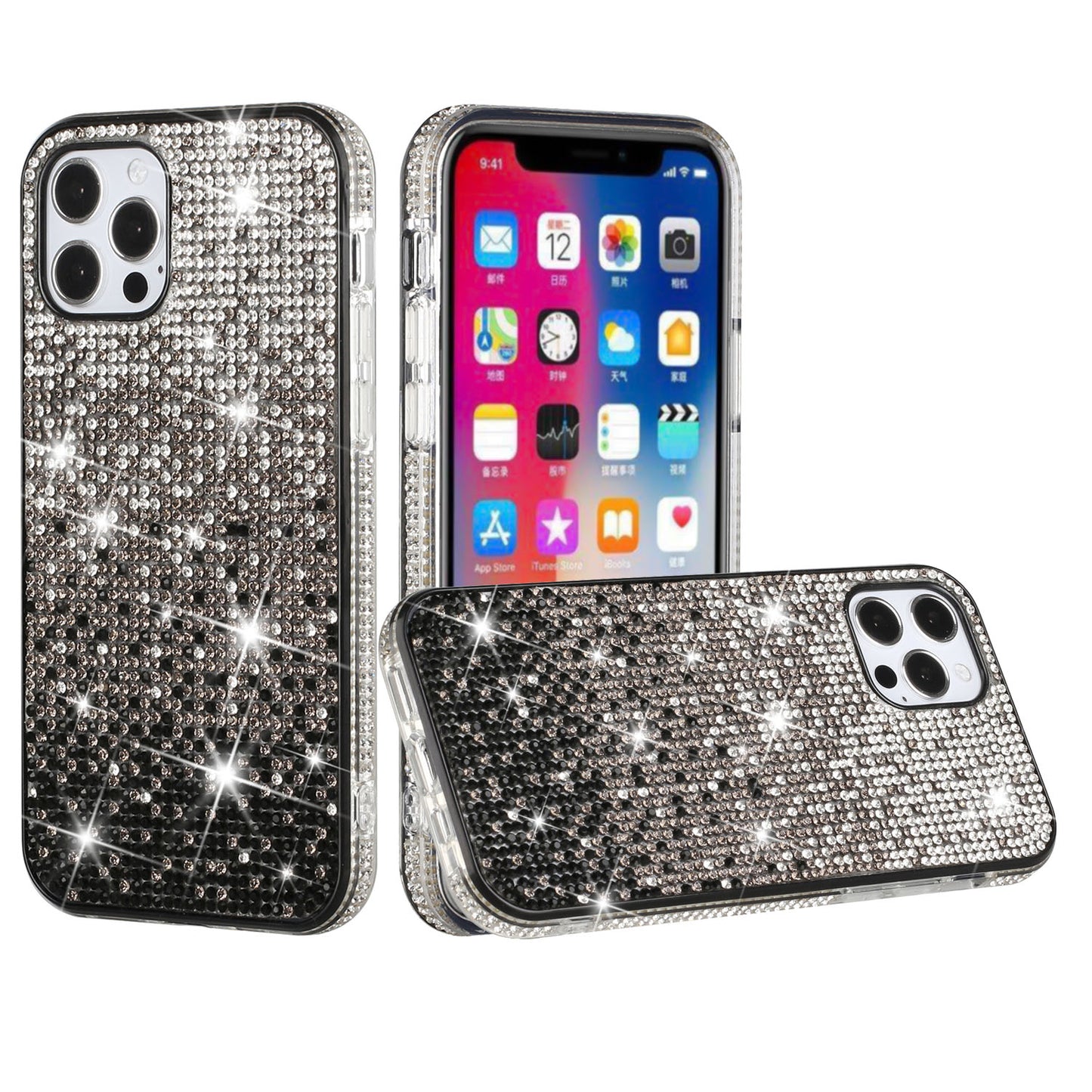 For Apple iPhone SE 2022 /SE 2020/8/7 Glitter Bling TPU Sparkle Diamond Rhinestone Shiny Full Cover Crystal Stones Back Phone Case Cover