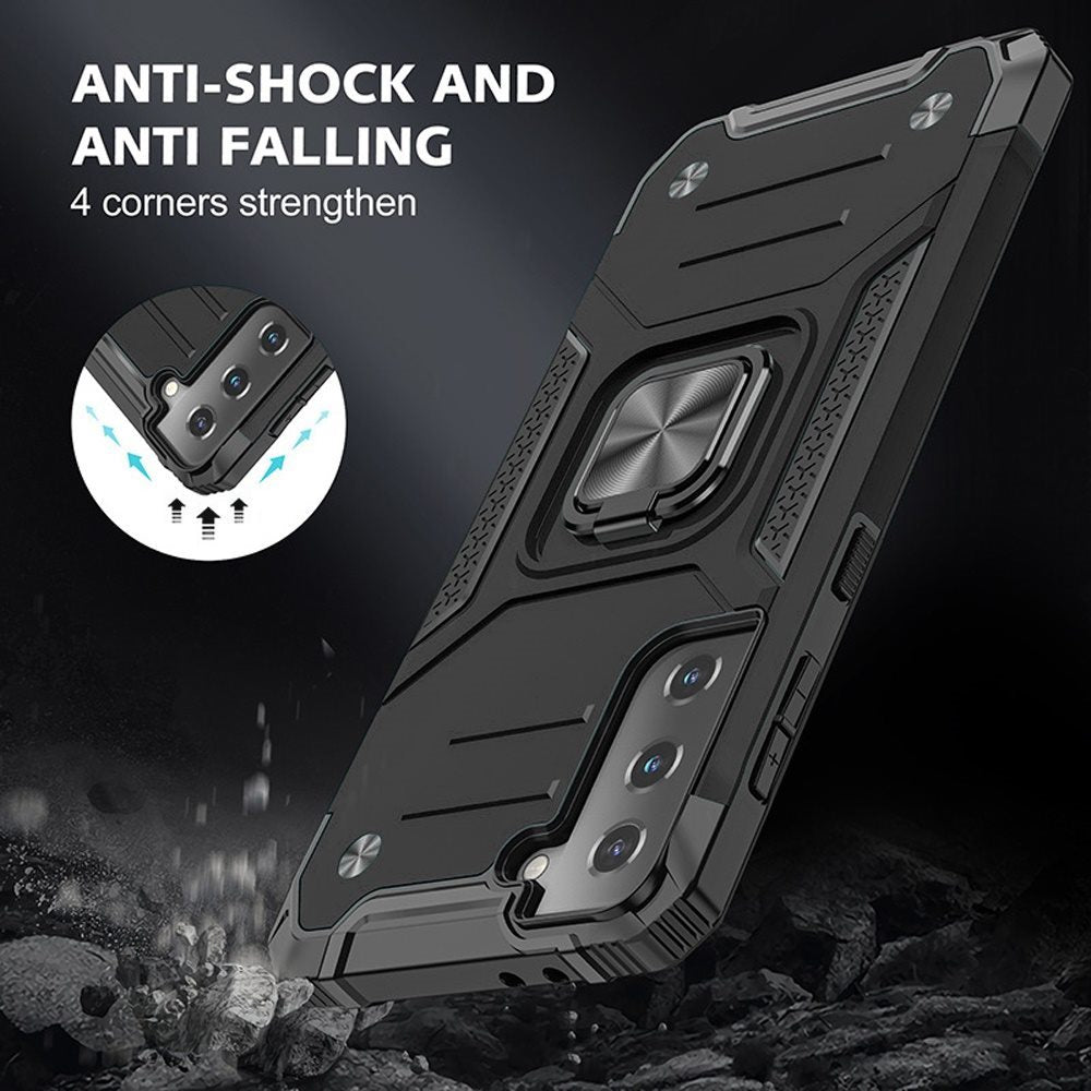 For Samsung Galaxy A02s Armor Hybrid with Ring Holder Kickstand Shockproof Heavy-Duty Durable Rugged Dual Layer Phone Case Cover