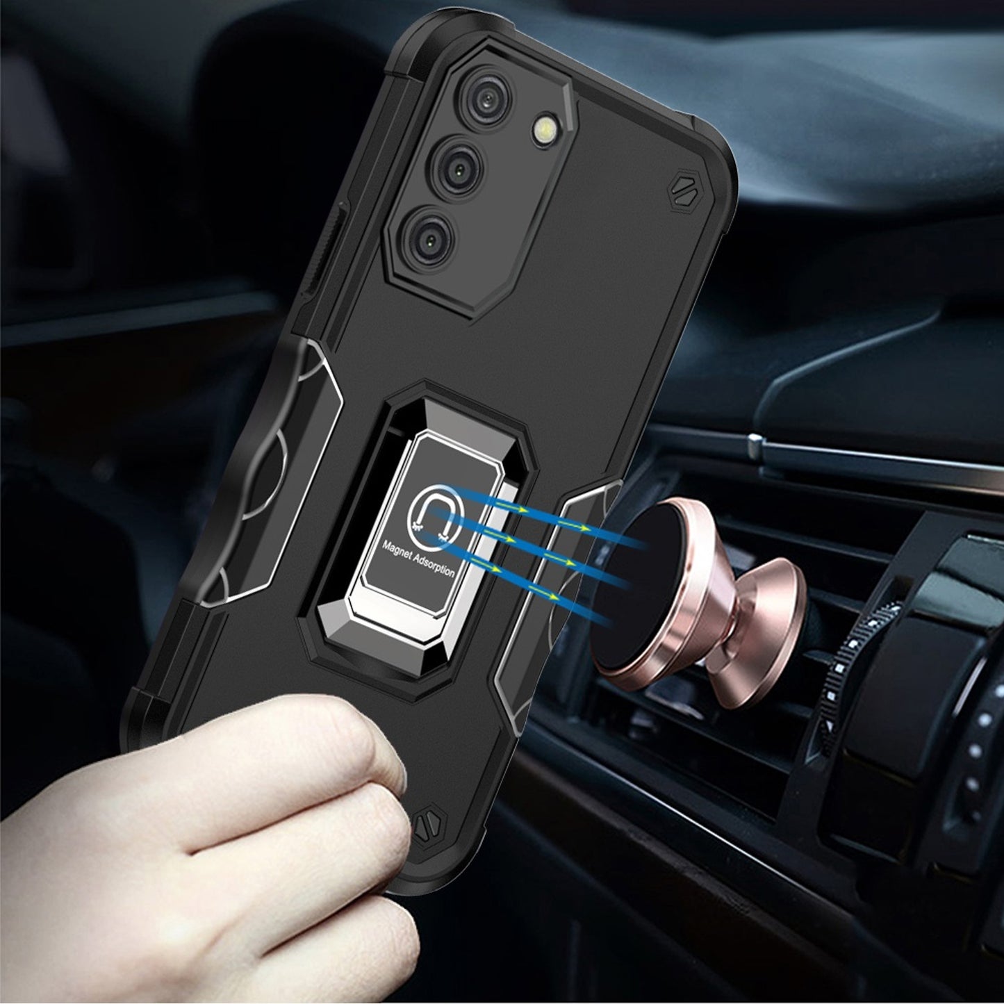 For Samsung Galaxy A03S Hybrid Hard PC Soft TPU Bumper with Magnetic Ring Stand Holder Military-Grade Drop Protection Phone Case Cover