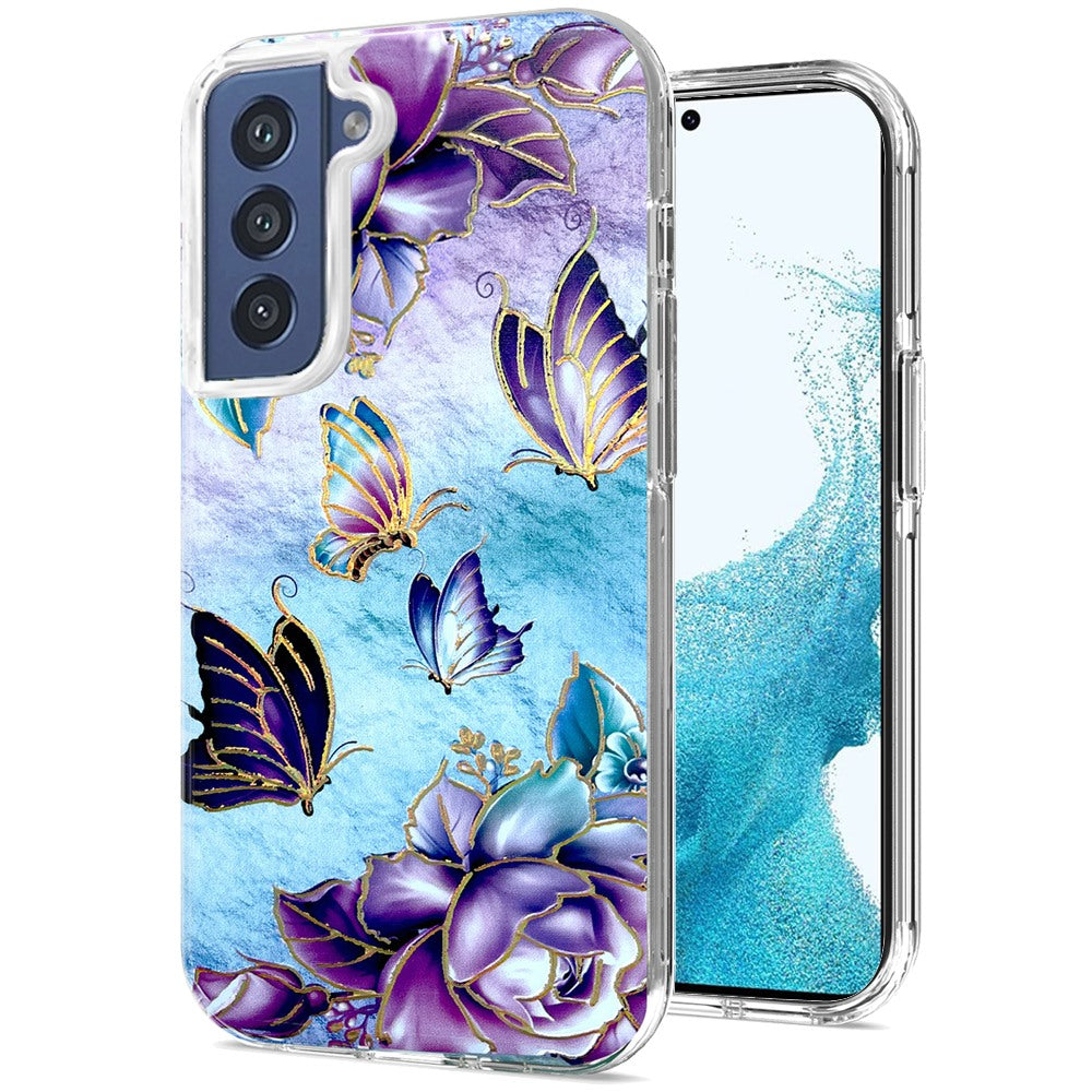 For Samsung Galaxy S22 Ultra Stylish Gold Layer Design Hybrid Rubber TPU Hard PC Shockproof Armor Rugged Slim Phone Case Cover