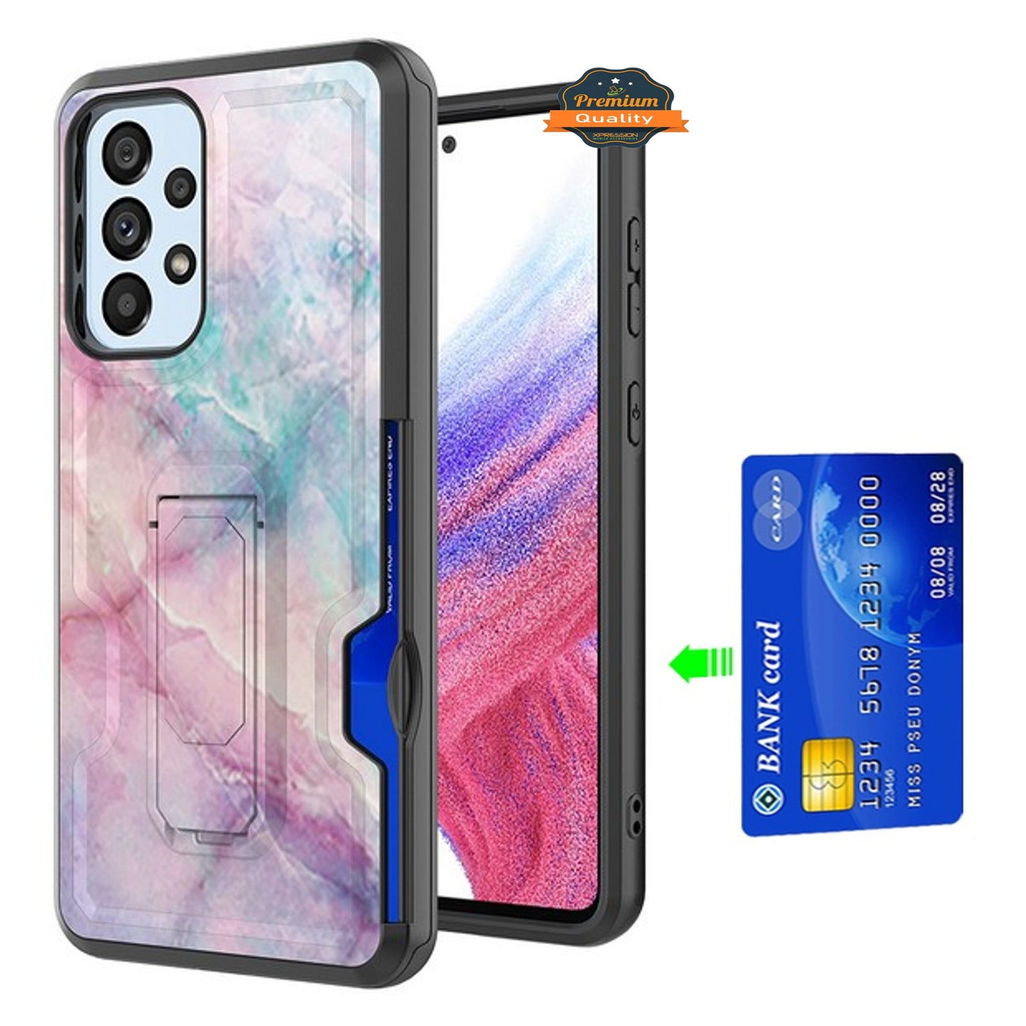 For Samsung Galaxy A03S Hidden Wallet Credit Card Slots with Kickstand Back Design Fashion Hybrid Shockproof Hard Phone Case Cover