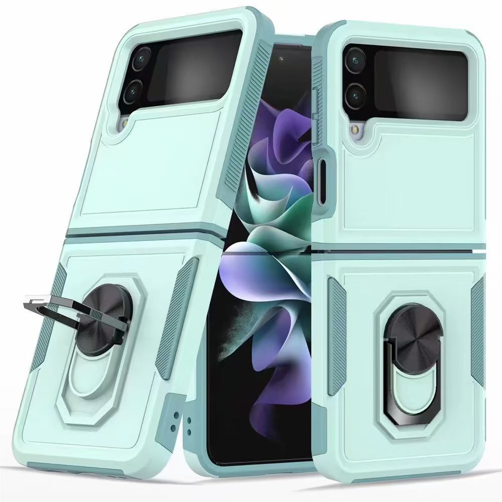 For Samsung Galaxy Z Flip 4 5G Hybrid Rugged Hard 3 Layer Protection Military Grade Heavy-Duty Armor with Ring Kickstand Phone Case Cover