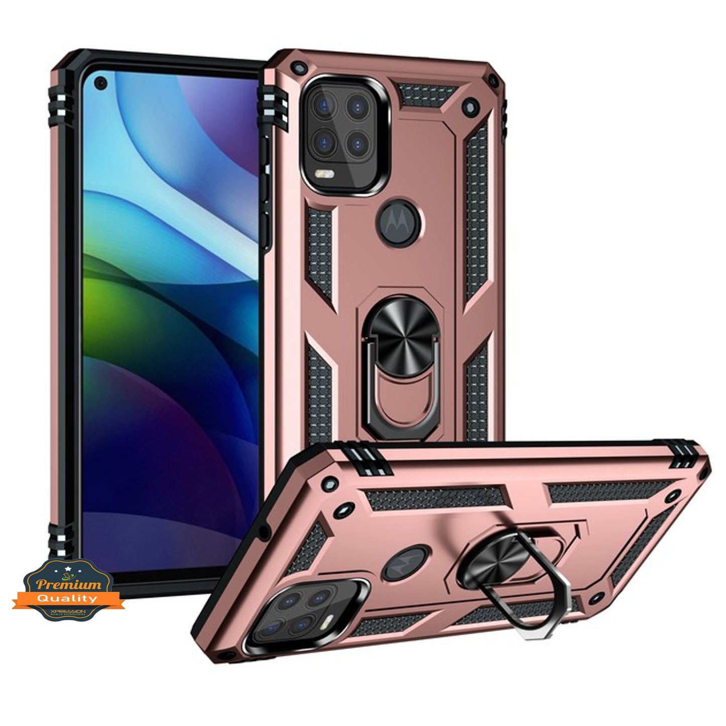 For Motorola Moto G Stylus 5G 2021 Shockproof Hybrid Dual Layer PC + TPU with Ring Stand Metal Kickstand Heavy Duty Armor Shell Phone Case Cover