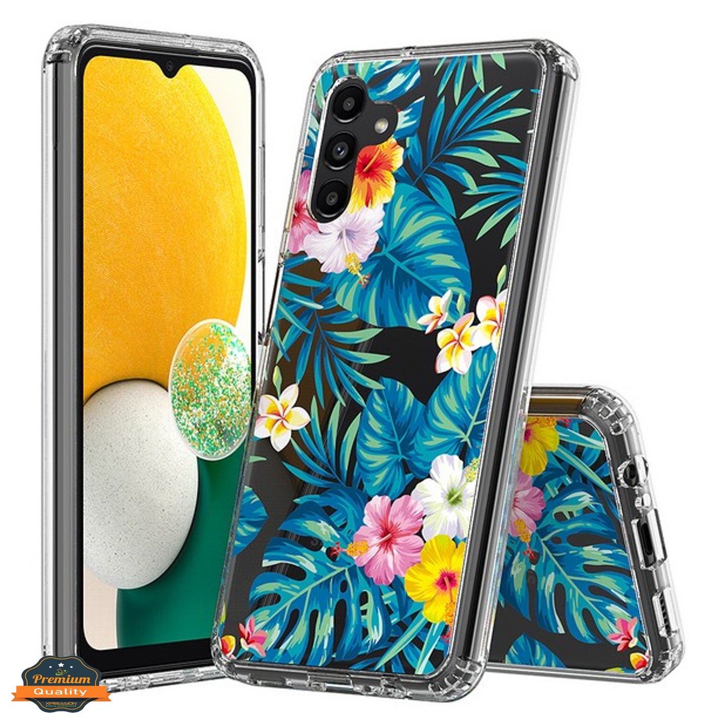 For Samsung Galaxy A13 5G Floral Patterns Design Transparent TPU Silicone Shock Absorption Bumper Slim Hard Back Phone Case Cover