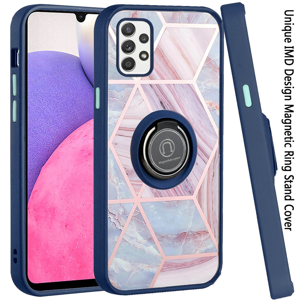 For Samsung Galaxy A33 5G Unique Marble Design with Magnetic Ring Kickstand Holder Hybrid TPU Hard PC Shockproof Armor Phone Case Cover
