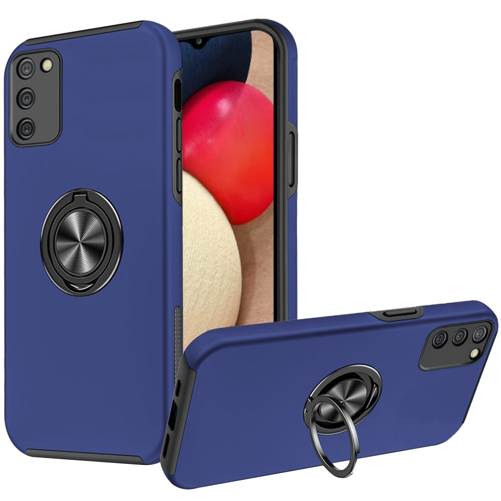 For Samsung Galaxy A02S Hybrid 360 Degree Rotatable Metal Invisible Ring Stand Holder Fit Magnetic Car Mount Shockproof Slim Phone Case Cover