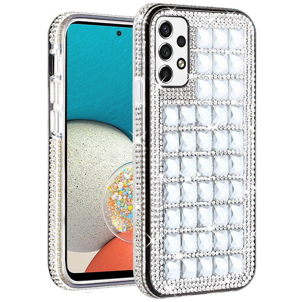 For Samsung Galaxy A53 5G Fashion Luxury 3D Bling Diamonds Rhinestone Jeweled Shiny Crystal Hybrid TPU Bumper Hard Phone Case Cover