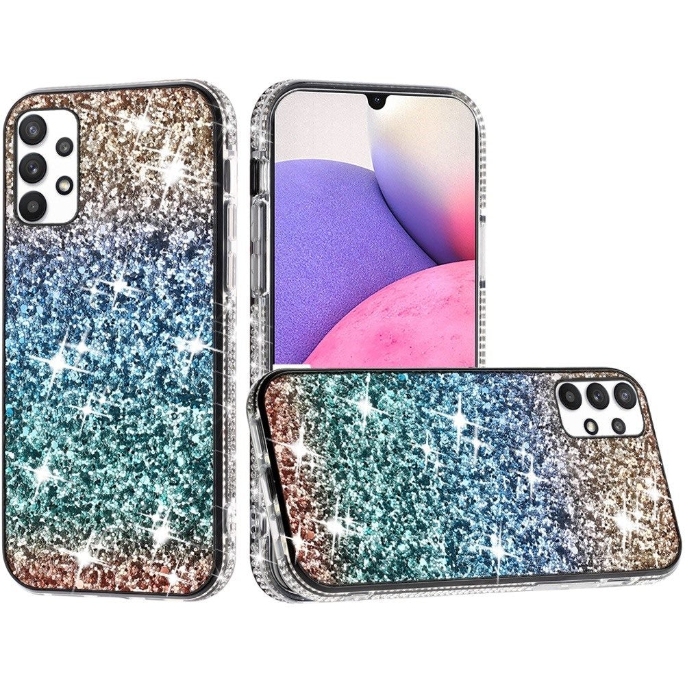 For Samsung Galaxy A33 5G Rhinestone Sparkling Rainbow Gradual Glitter Full Diamond Bling Protective Hybrid Rugged Slim Bumper Phone Case Cover