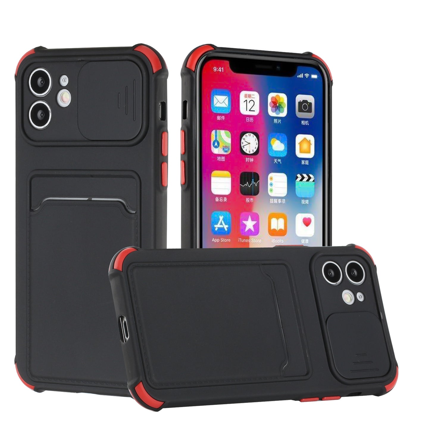 For Samsung Galaxy A12 5G Slim Wallet Case Credit Card Holder Back TPU Hybrid Rubber Silicone with Slide Camera Protection Phone Case Cover
