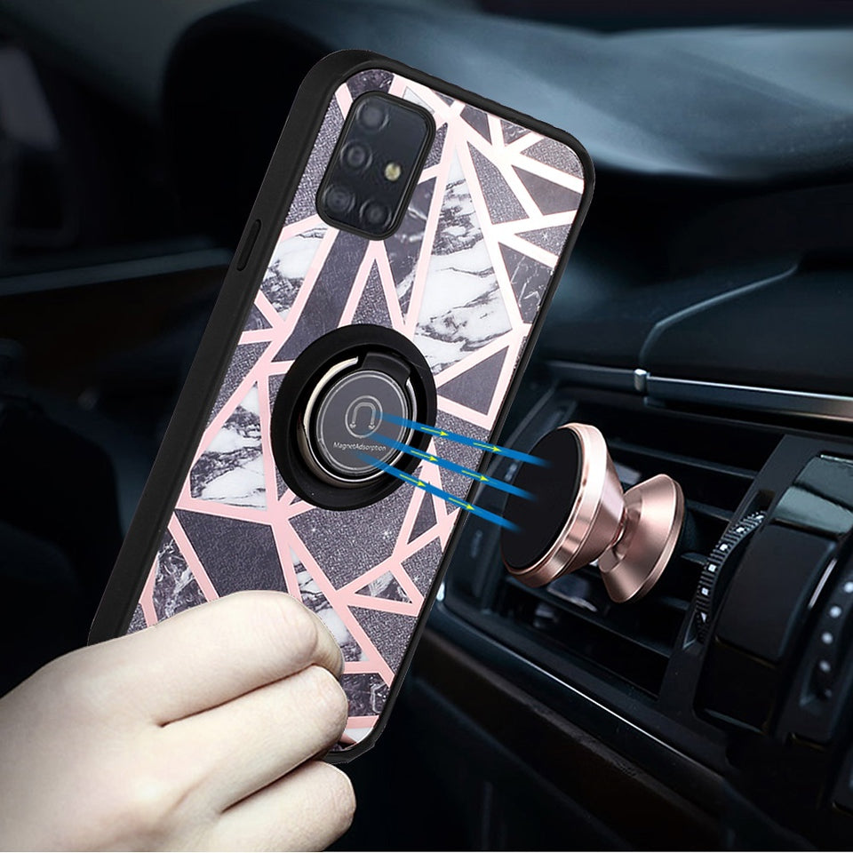 For Apple iPhone SE 2022 /SE 2020/8/7 Unique Marble Design with Magnetic Ring Kickstand Holder Hybrid TPU Shockproof Phone Case Cover