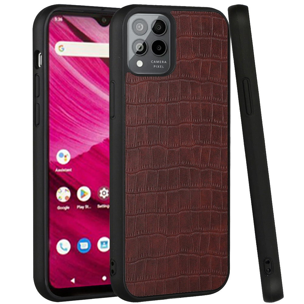 For T-Mobile Revvl 6 5G Ultra Slim Thin PU Leather Crocodile Flip Snap On Hybrid Shockproof TPU PC Hard Shell Durable Phone Case Cover