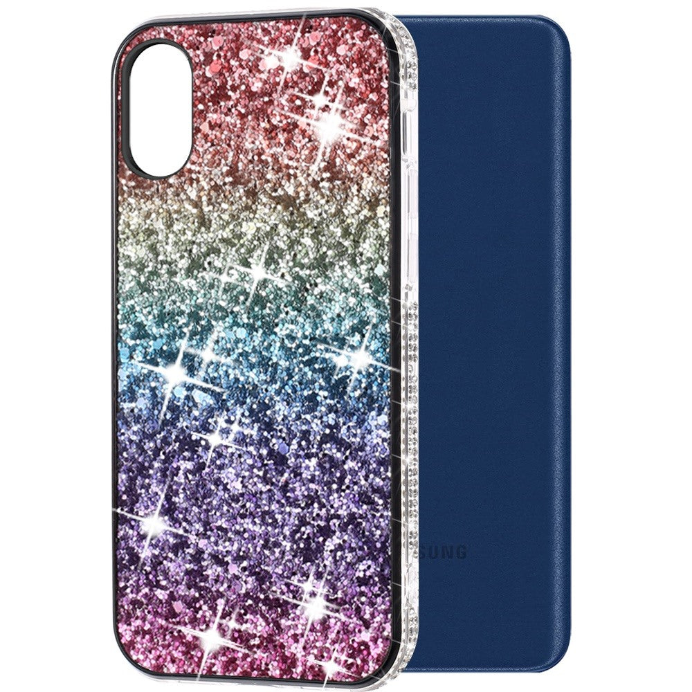 For Samsung A03 Core Rhinestone Sparkling Rainbow Gradual Glitter Full Diamond Bling Protective Hybrid Rugged Bumper Phone Case Cover
