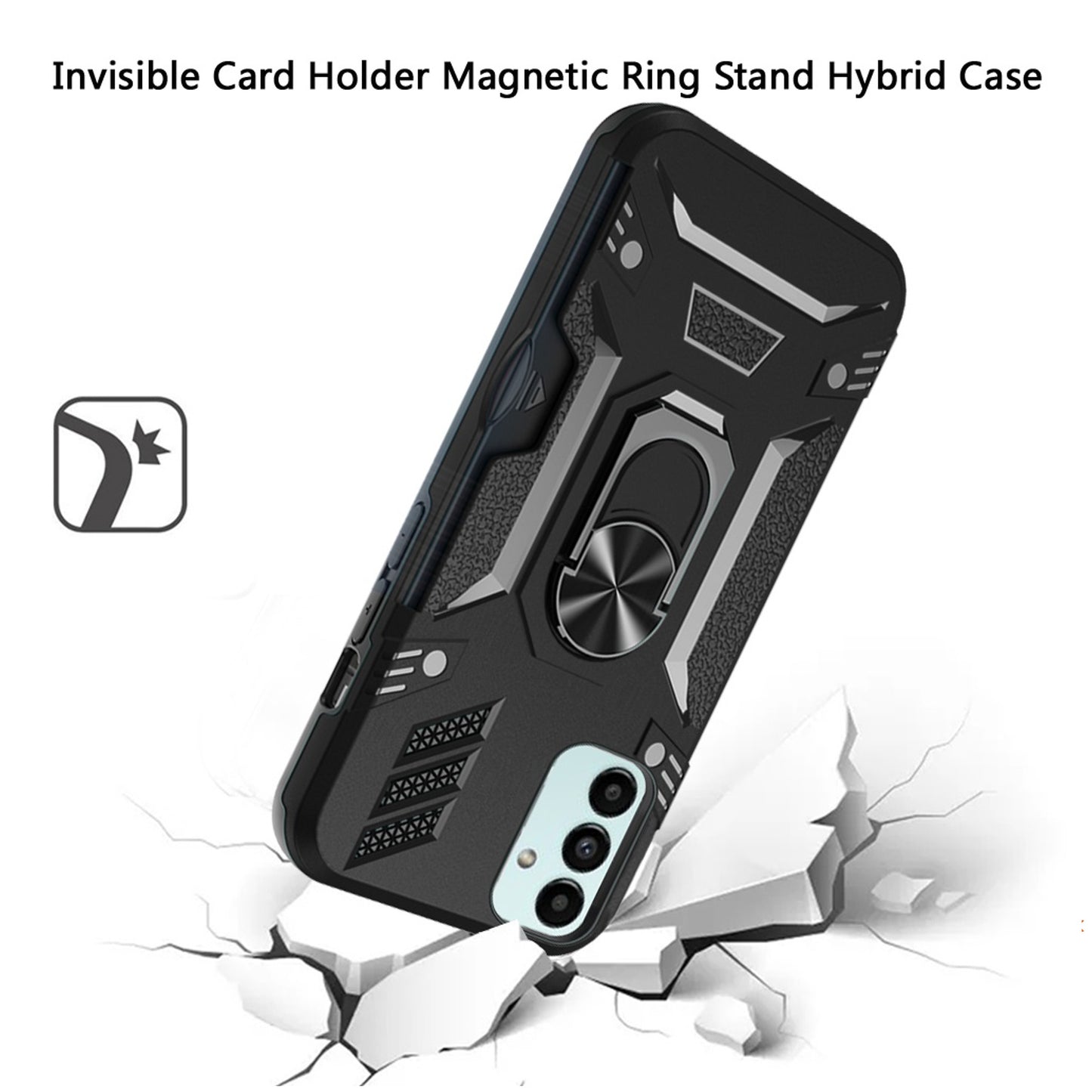 For Samsung Galaxy A03S Invisible Wallet Credit Card Holder with Ring Stand Kickstand Heavy Duty Slim Shockproof Hybrid Phone Case Cover