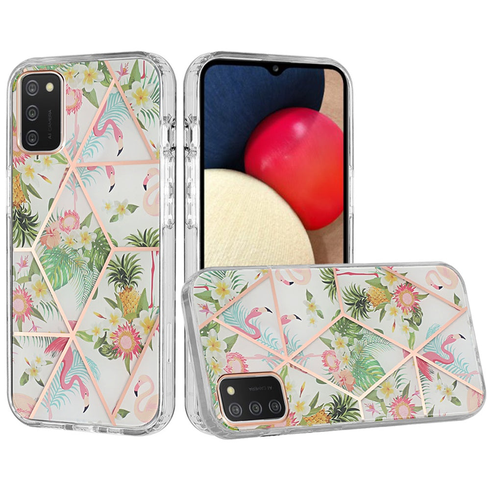 For Samsung Galaxy A02S Fashion Floral IMD Design Flower Pattern Hybrid Protective Hard PC Rubber TPU Slim Back Shockproof Phone Case Cover