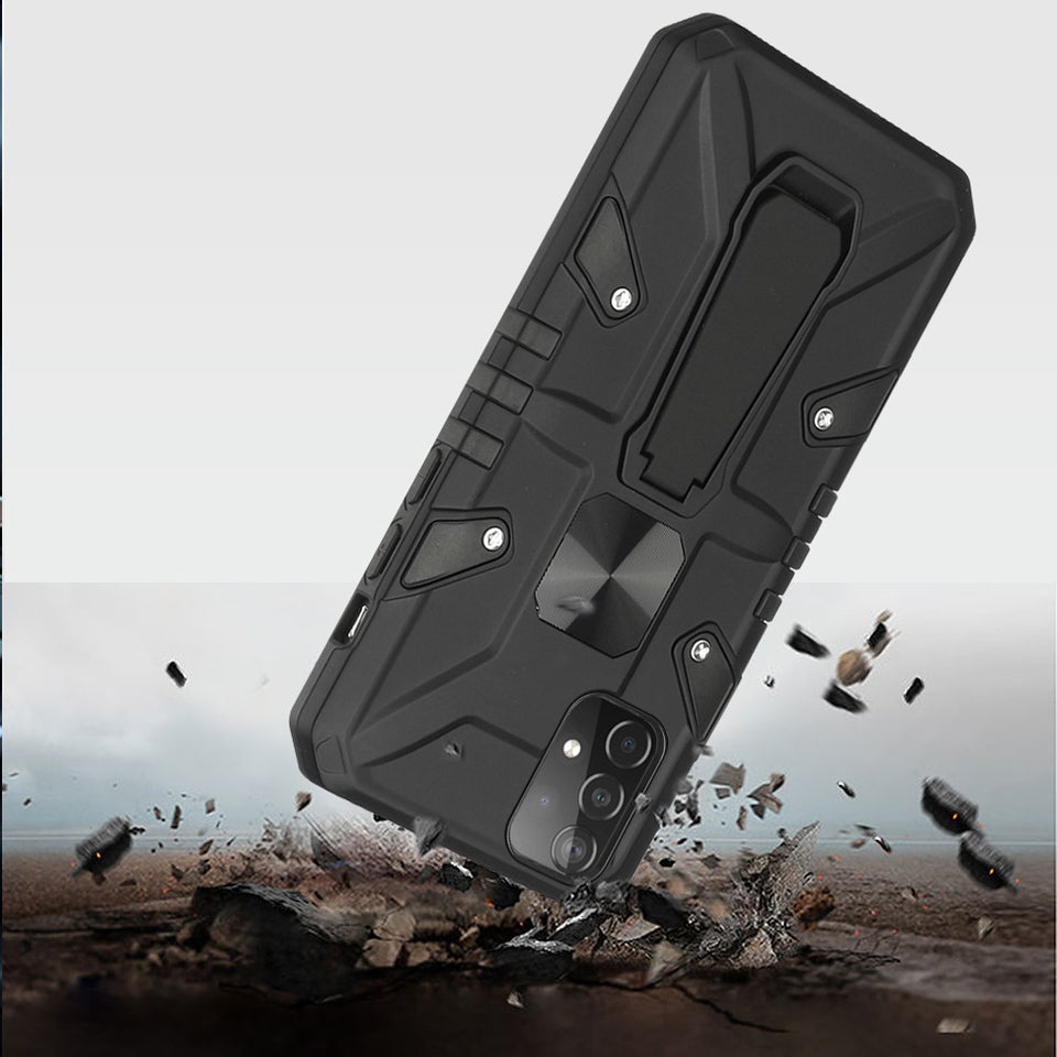 For Samsung Galaxy A02S Armor Kickstand Case Hybrid Heavy Duty Silicone Bumper with Magnetic Function Shockproof Hard Phone Case Cover