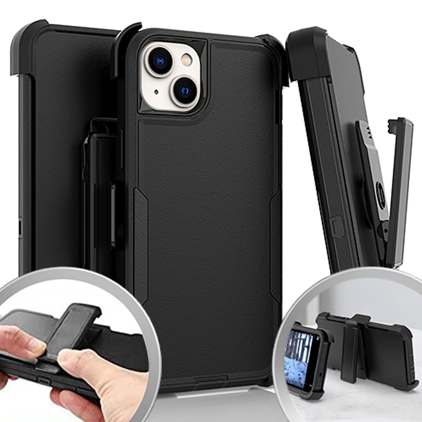For Samsung Galaxy A23 5G Heavy Duty Rugged Shockproof Body Protection Hybrid Kickstand with Swivel Belt Clip Holster Black Phone Case Cover