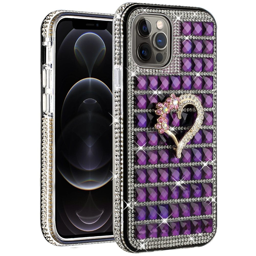 For Apple iPhone 11 (6.1") Fashion Luxury 3D Bling Diamonds Rhinestone Jeweled Ornament Shiny Crystal Hybrid TPU Hard Phone Case Cover