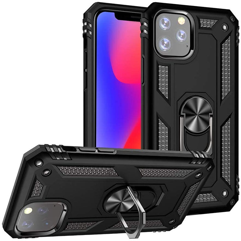 For Samsung Galaxy A03 Core Shockproof Hybrid Dual Layer PC + TPU with Ring Stand Metal Kickstand Heavy Duty Armor Shell Phone Case Cover