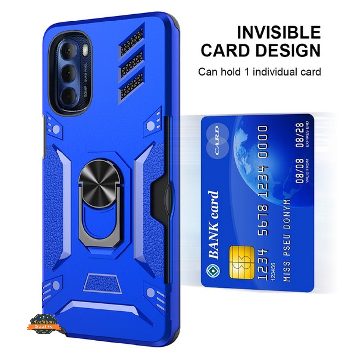 For Samsung Galaxy A03S Invisible Wallet Credit Card Holder with Ring Stand Kickstand Heavy Duty Slim Shockproof Hybrid Phone Case Cover