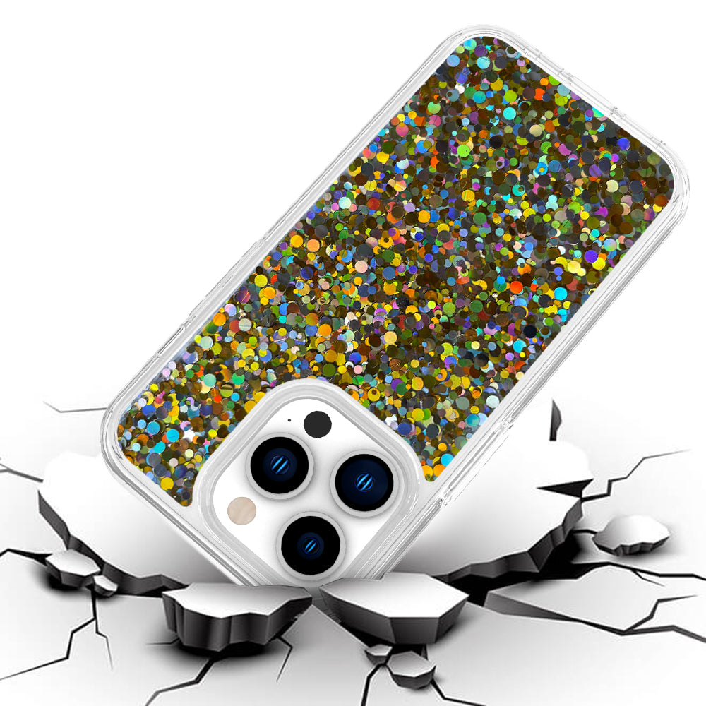 For Apple iPhone 11 (6.1") Colorful Glitter Bling Sparkle Epoxy Glittering Shining Hybrid Hard PC Silicone Shockproof Phone Case Cover
