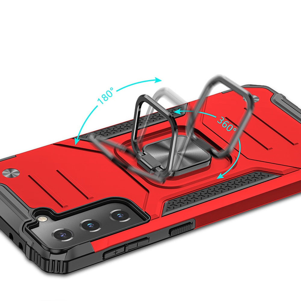 For Samsung Galaxy S20 Ultra Armor Hybrid with Ring Stand Holder Kickstand Shockproof Heavy-Duty Durable Rugged 2in1 Red Phone Case Cover
