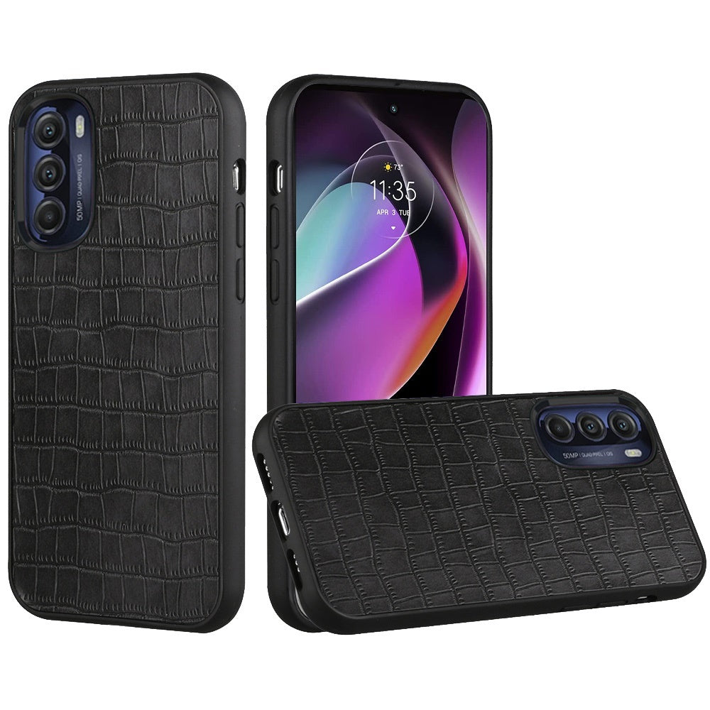 For Motorola Moto G 5G 2022 Thin PU Leather Crocodile Design Flip Snap On Hybrid Shockproof TPU PC Hard Shell Durable Phone Case Cover
