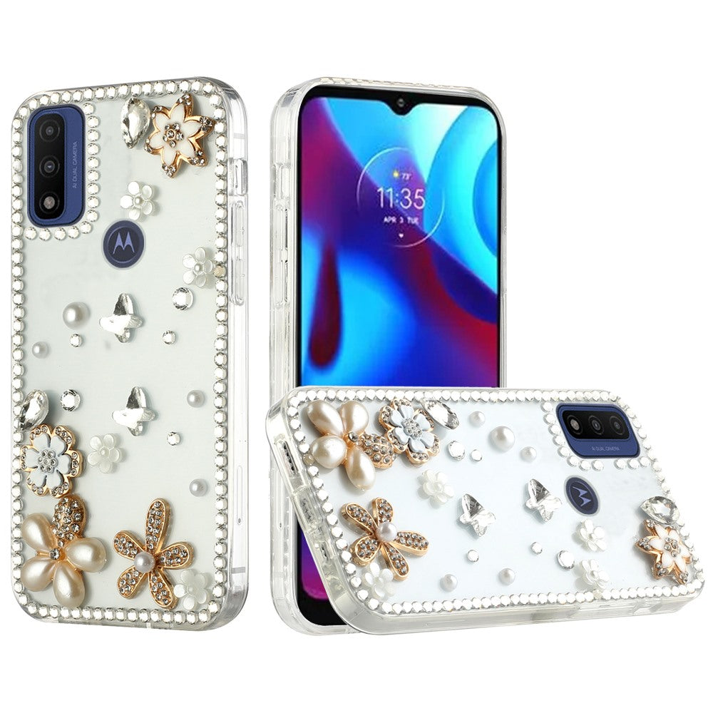 For Motorola Moto G Power 2022 Bling Clear Crystal 3D Full Diamonds Luxury Sparkle Transparent Rhinestone Hybrid Bumper Phone Case Cover