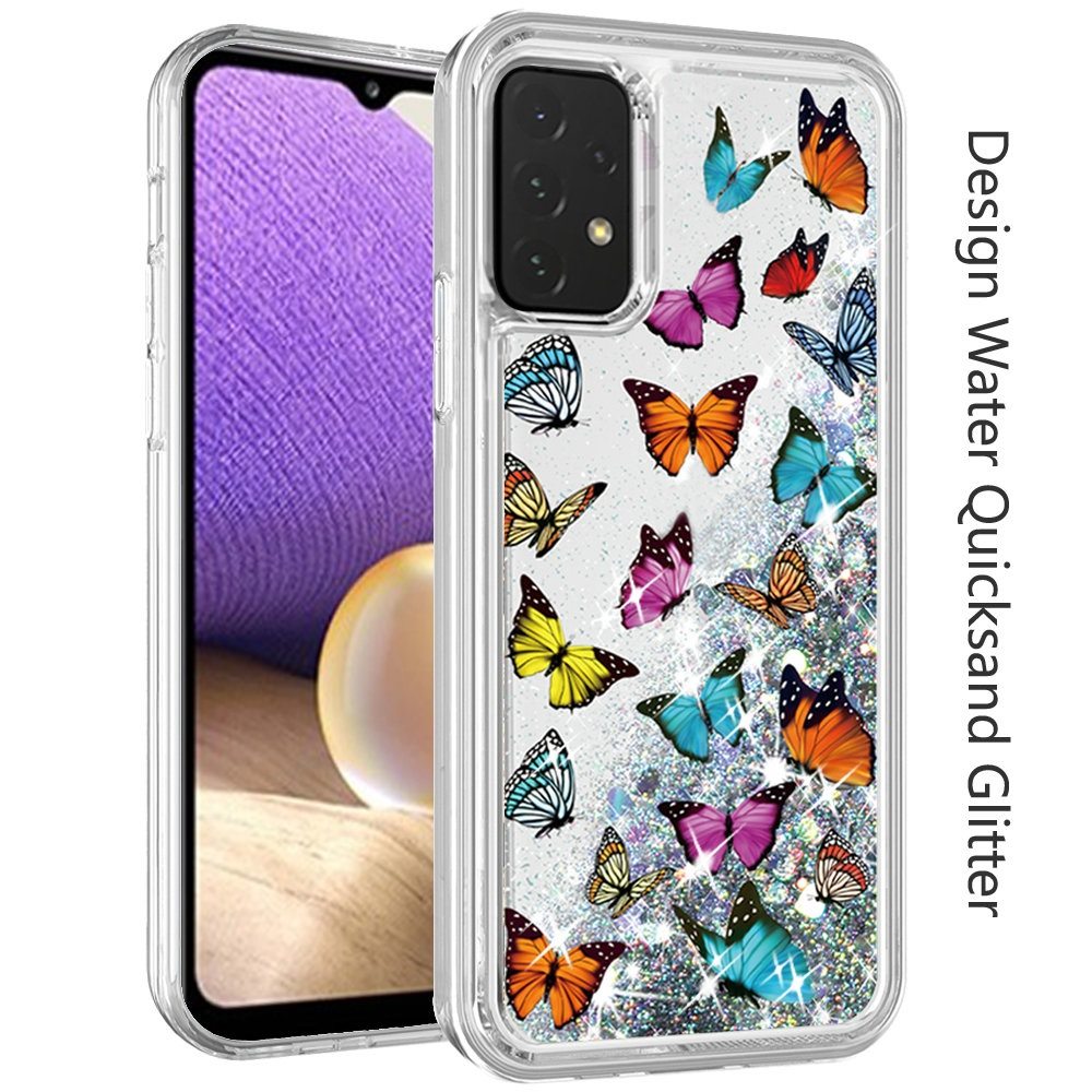For Apple iPhone 11 (6.1") Floral Design Quicksand Water Flowing Liquid Floating Sparkle Glitter Bling Hybrid Phone Case Cover