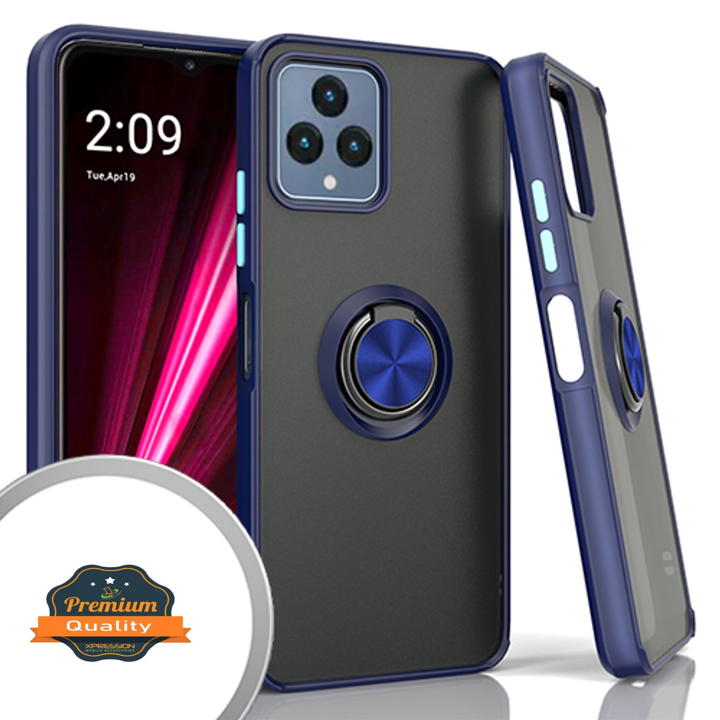 For T-Mobile Revvl 6 Pro 5G /Revvl 6 5G Finger Ring Stand Holder Kickstand Hybrid Frosted Matte Silicone Soft TPU Hard Frame Phone Case Cover
