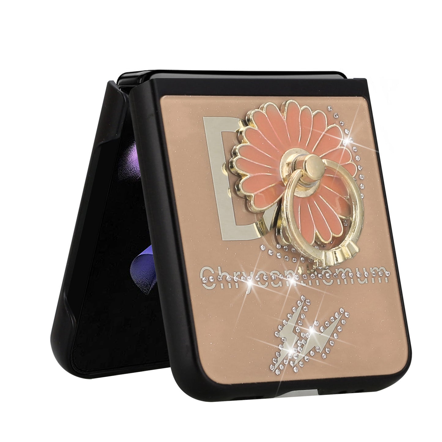 For Samsung Galaxy Z Flip 4 5G Diamond Bling Sparkly Glitter Ornaments Engraving Hybrid with Ring Stand Fashion Phone Case Cover