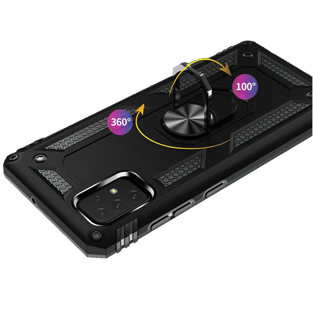 For Samsung Galaxy A03S Military Grade Heavy Duty Rugged Dual Layers Shockproof Hybrid Protection with Ring Kickstand Phone Case Cover