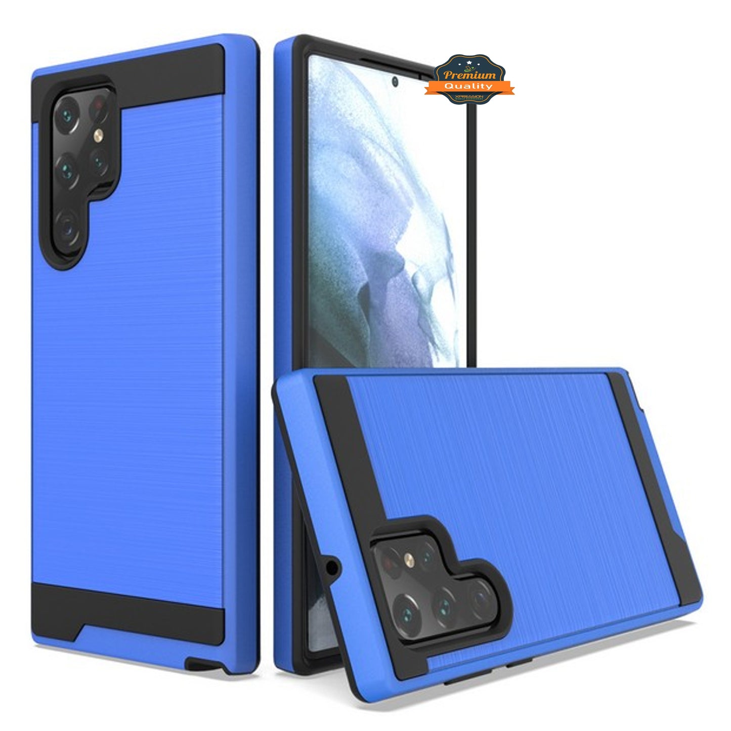 For Samsung Galaxy S23 /Plus /Ultra Slim Fit Rugged TPU + Hard PC Brushed Metal Texture Hybrid Dual Layer Armor Shockproof Phone Case Cover