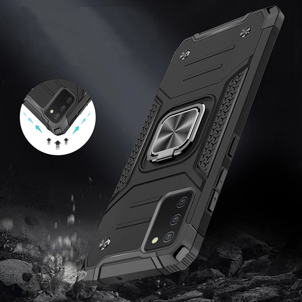 For Samsung Galaxy A03S Armor Hybrid with Ring Holder Kickstand TPU Shockproof Heavy-Duty Durable Rugged Dual Layer Phone Case Cover