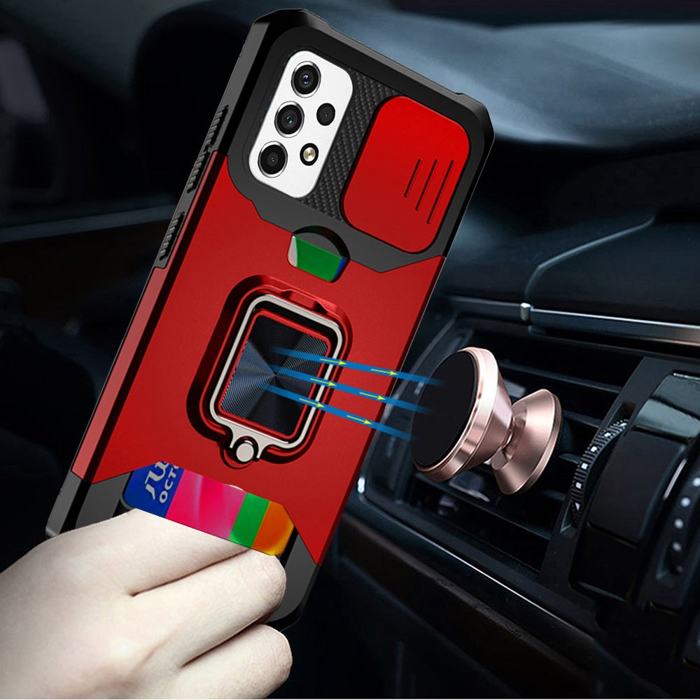 For Samsung Galaxy A23 5G Wallet Case with Ring Stand, Slide Camera Cover & Credit Card Slot Holder, Military Grade Hard Phone Case Cover