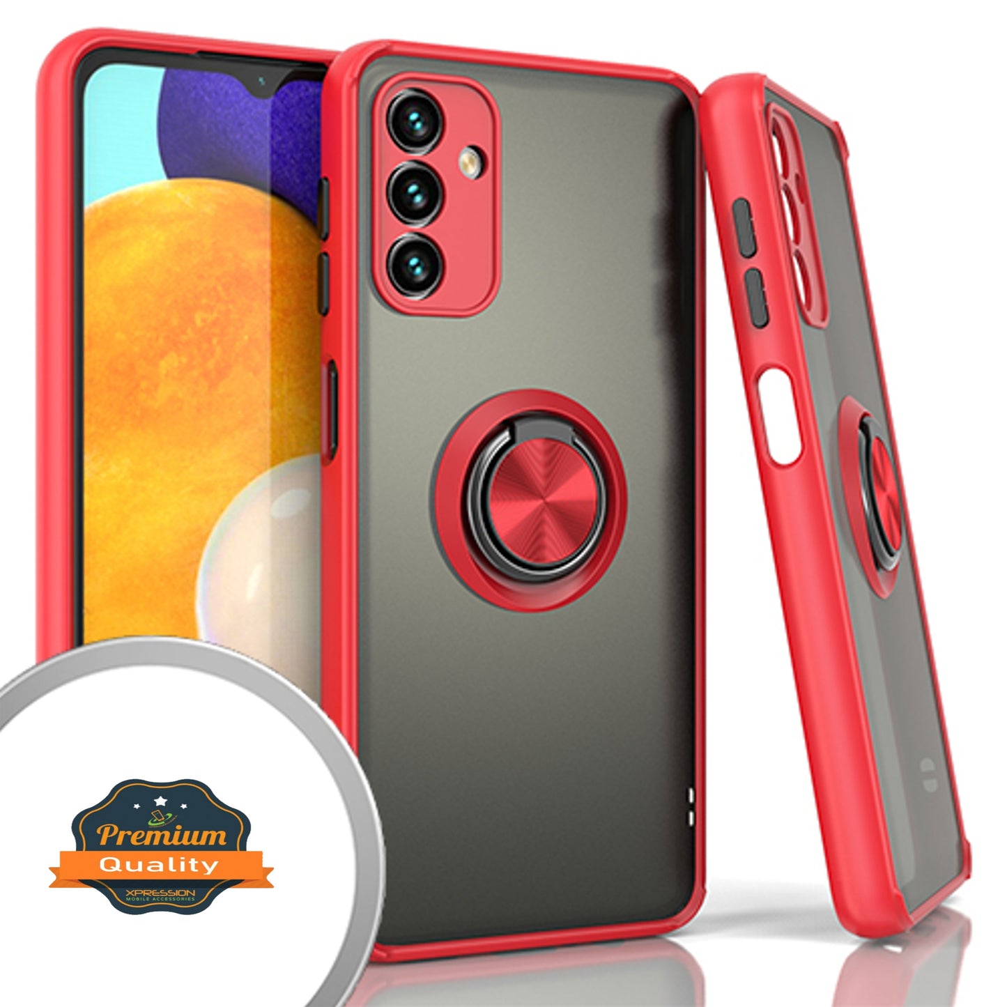For Samsung Galaxy A13 5G Finger Ring Stand Holder Kickstand Hybrid Frosted Matte Silicone TPU Hard PC Frame Shock-Absorption Phone Case Cover