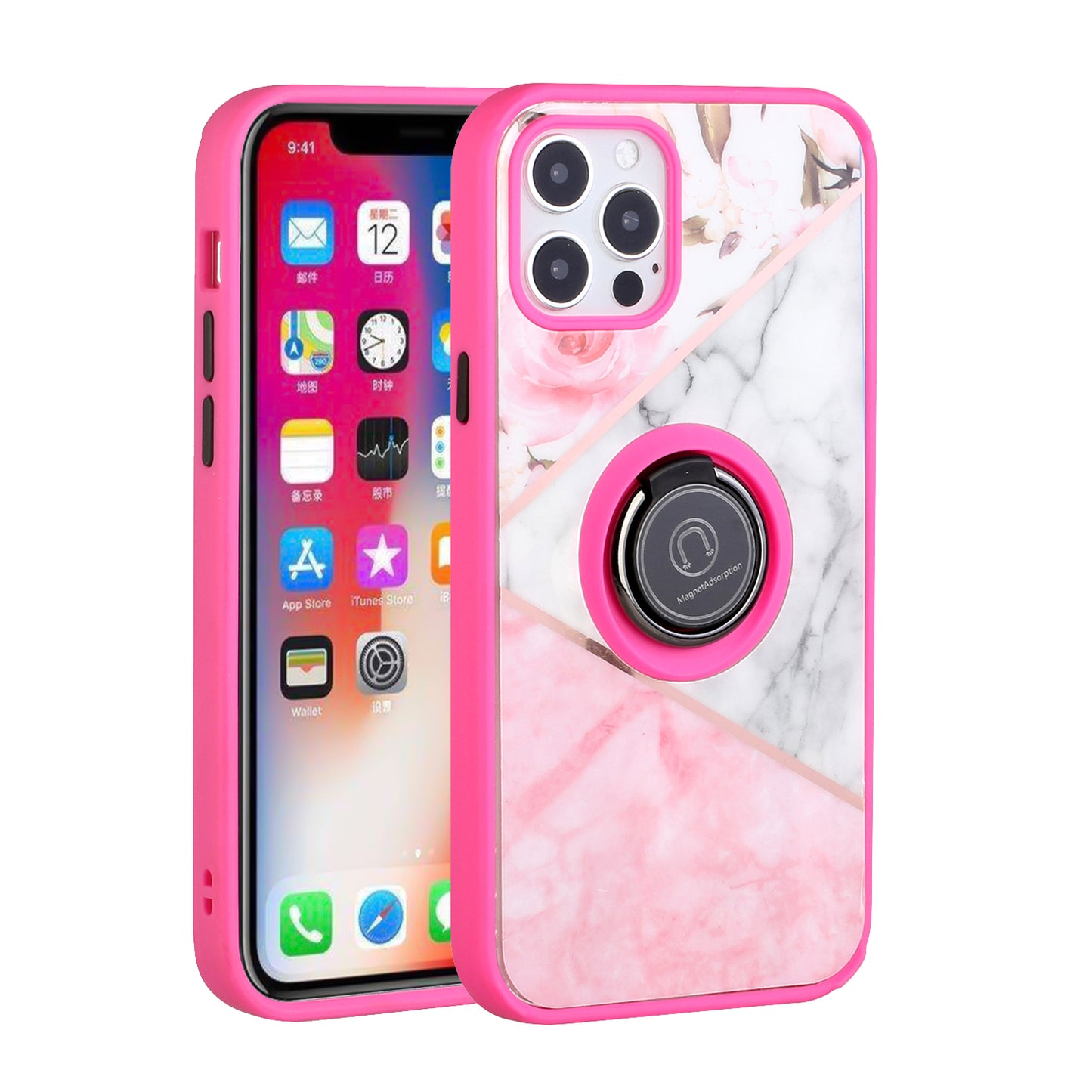 For Apple iPhone SE 2022 /SE 2020/8/7 Unique Marble Design with Magnetic Ring Kickstand Holder Hybrid TPU Shockproof Phone Case Cover