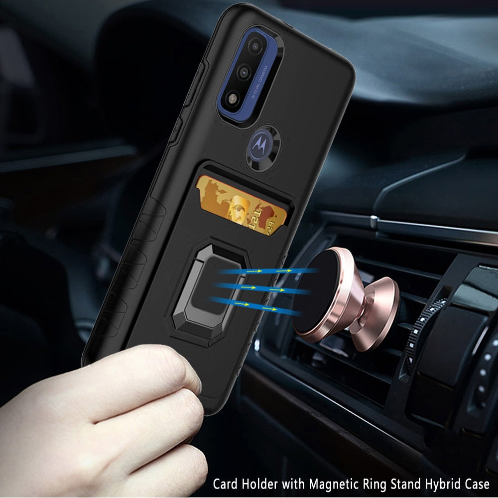 For Motorola Moto G Pure Wallet Case Designed with Credit Card Holder & Magnetic Stand Kickstand Ring Heavy Duty Hybrid Armor Phone Case Cover