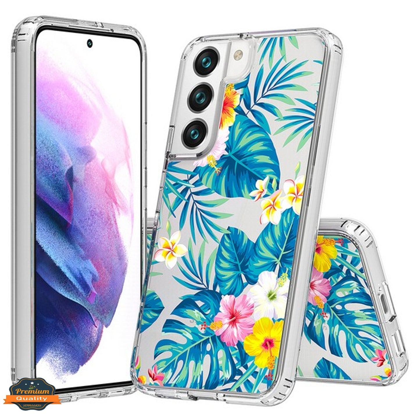 For Samsung Galaxy S22+ Plus Floral Patterns Design Transparent TPU Silicone Shock Absorption Bumper Slim Hard Back Phone Case Cover