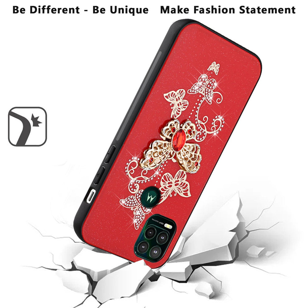 For Samsung Galaxy S21 Plus 3D Diamond Bling Sparkly Glitter Ornaments Engraving Hybrid Metal Fashion Red Garden Butterflies Phone Case Cover